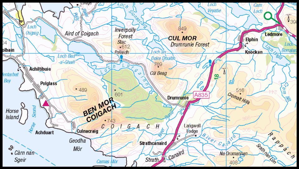 Location Map for Stac Pollaidh and Ben More Coigach in the NW Highlands of Scotland