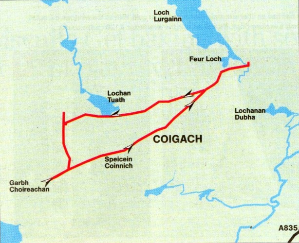 Route Map for Ben More Coigach in the NW Highlands of Scotland