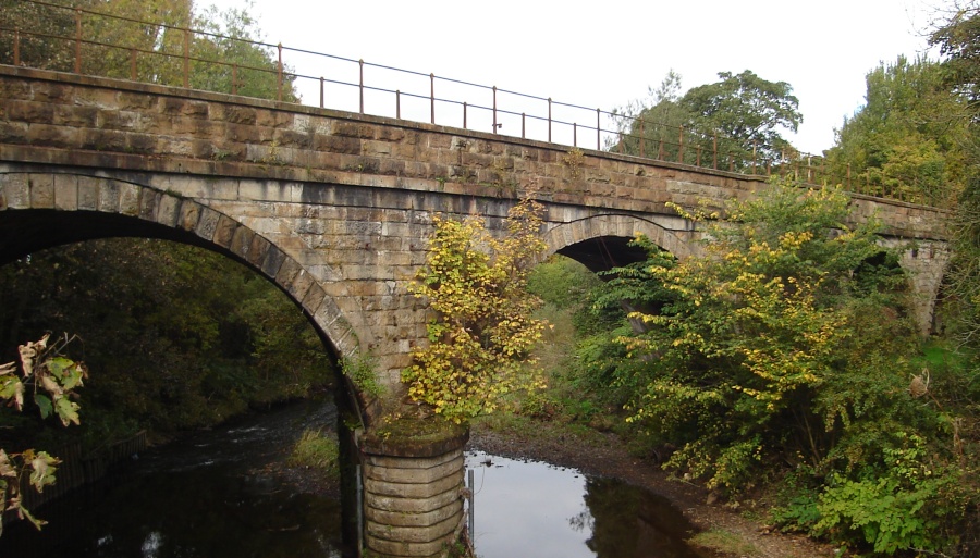 Railway Bridge at Pollockshaws over the White Cart River at exit from Pollock Country Park