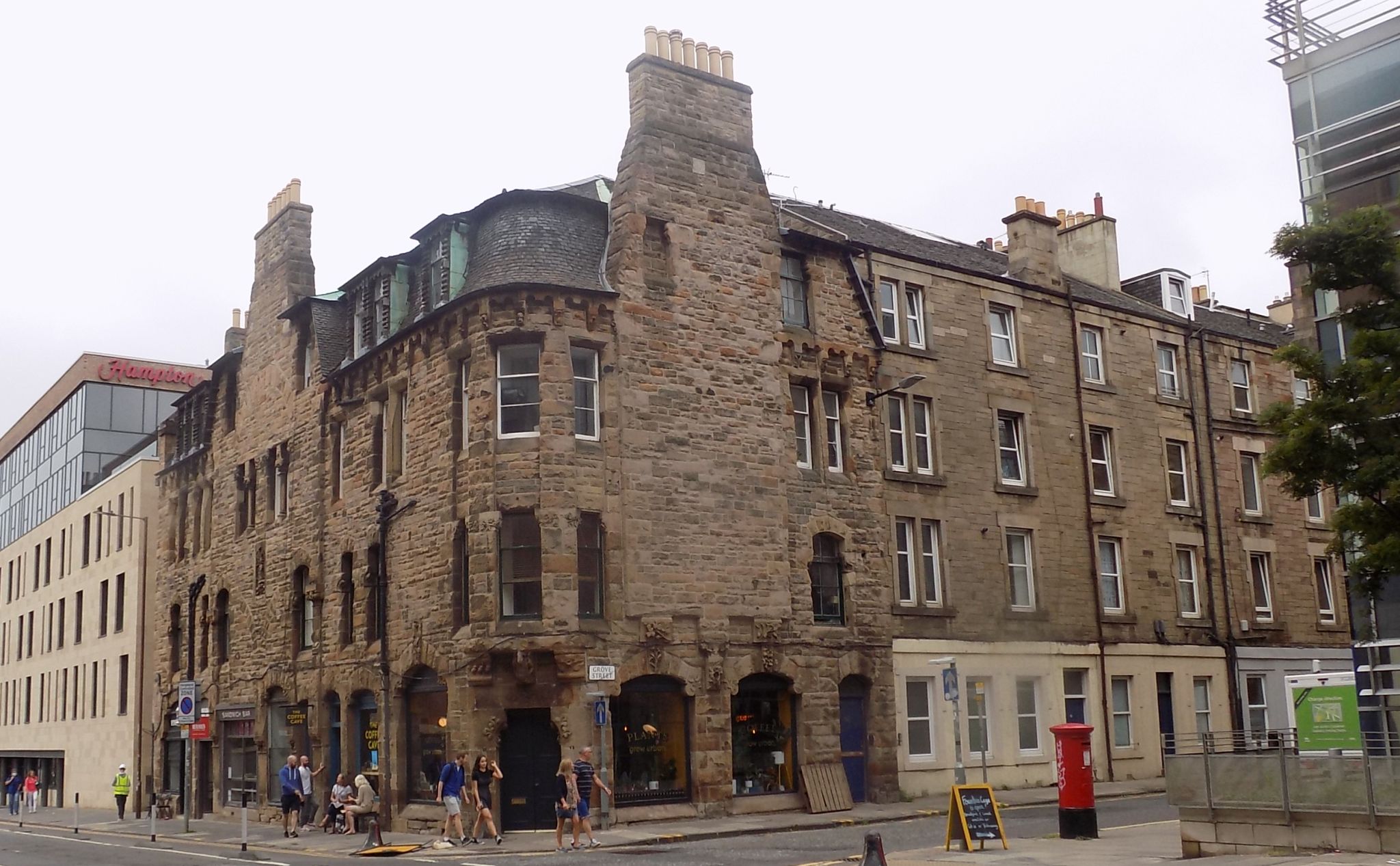 Pilkington old  ( victorian ) tenement building on the corner of Fountainbridge and Grove Street in Edinburgh