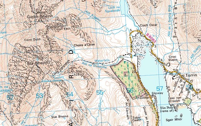 Map of Blaven ( Bla Bheinn ) on Isle of Skye in Western Islands of Scotland