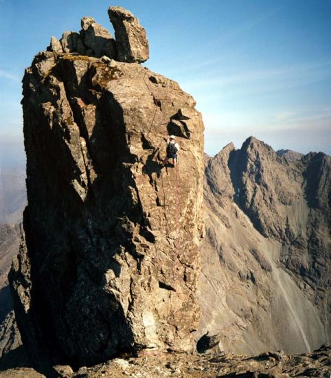 Abseiling down the West Ridge of the Inaccessible Pinnacle on Skye Ridge