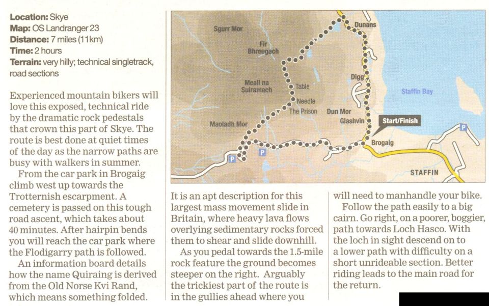 Mountain Bike route for the Trotternish Ridge on Island of Skye