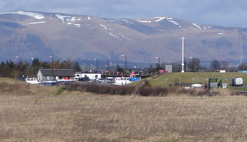 The Ochil Hills above Carron Sea Lock on the Forth and Clyde Canal