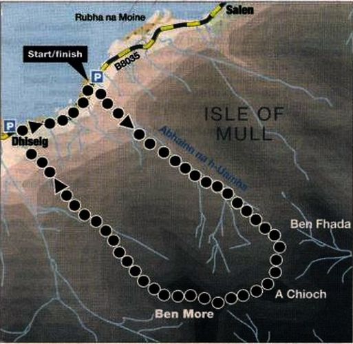 Route Map for ascent of Ben More on the Isle of Mull