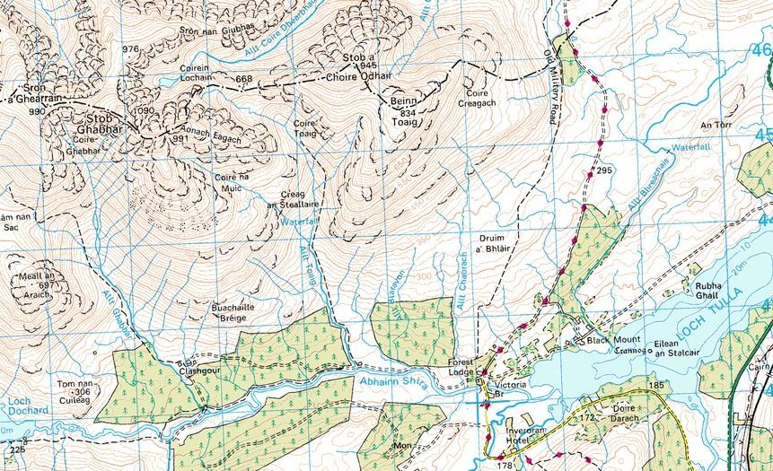 Map for Stob Ghabhar in the Black Mount of Glencoe