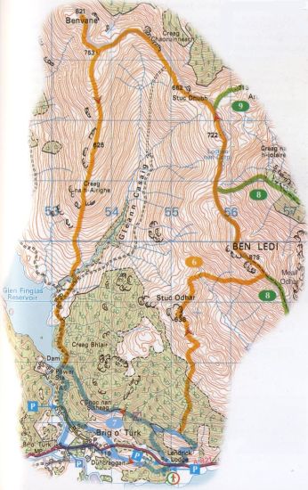 Route Map for Ben Ledi and Ben Vane