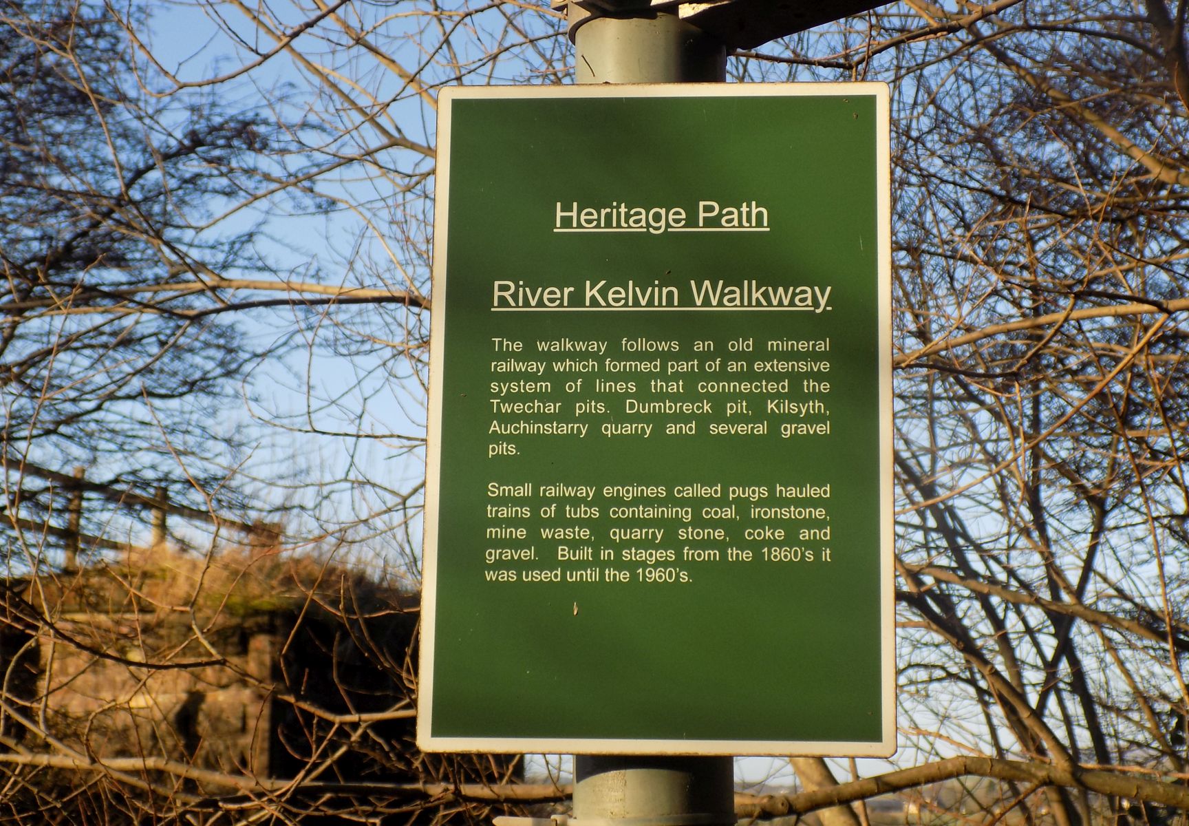Noticeboard on Kelvin River Walkway at Twechar