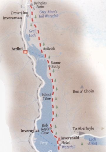 Route Map from Inversnaid to Beinglas