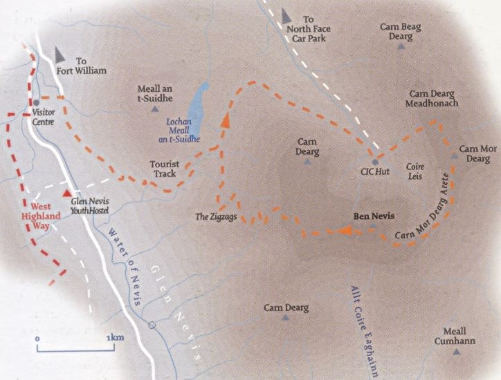 Route Map for Carn Mor Dearg arete