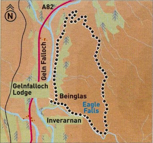 Route Mapn for Eagle Falls above Beinglas