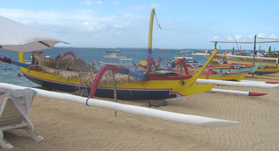 Boats on Beach at Sanur on the Indonesian Island of Bali