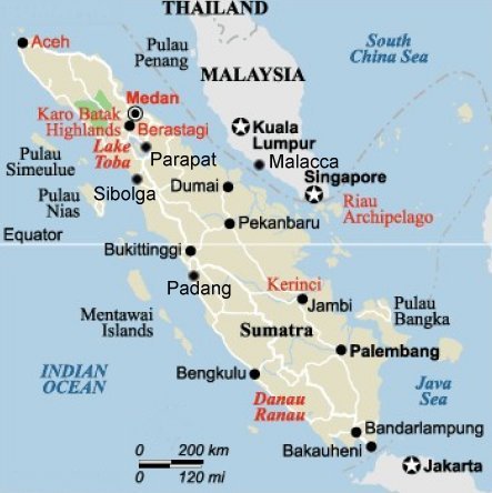 Map of the Island of Sumatra ( Sumatera ) in Indonesia