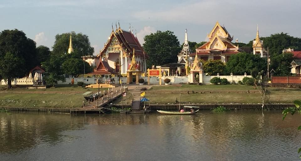 Pa Sak River and Thai Temple at Ayutthaya in Northern Thailand