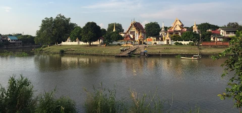 Pa Sak River and Thai Temple at Ayutthaya in Northern Thailand