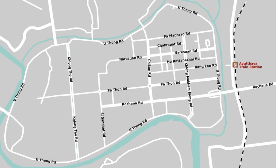 Street Map of Ayutthaya in Northern Thailand