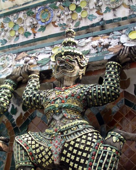 Temple Guardian on Wat Arun, the Temple of Dawn, in Bangkok, Thailand