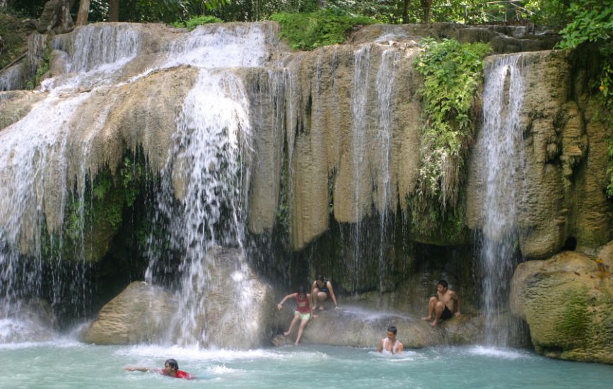 Waterfalls in Erawan National Park in Kanchanaburi