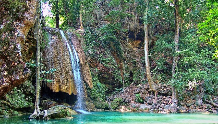 Waterfall in Erawan National Park in Kanchanaburi
