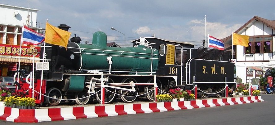 Old Steam Locomotive outside Railway Station in Phitsanulok in Northern Thailand
