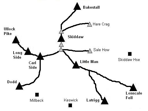 Sketch map of Skiddaw in the English Lake District