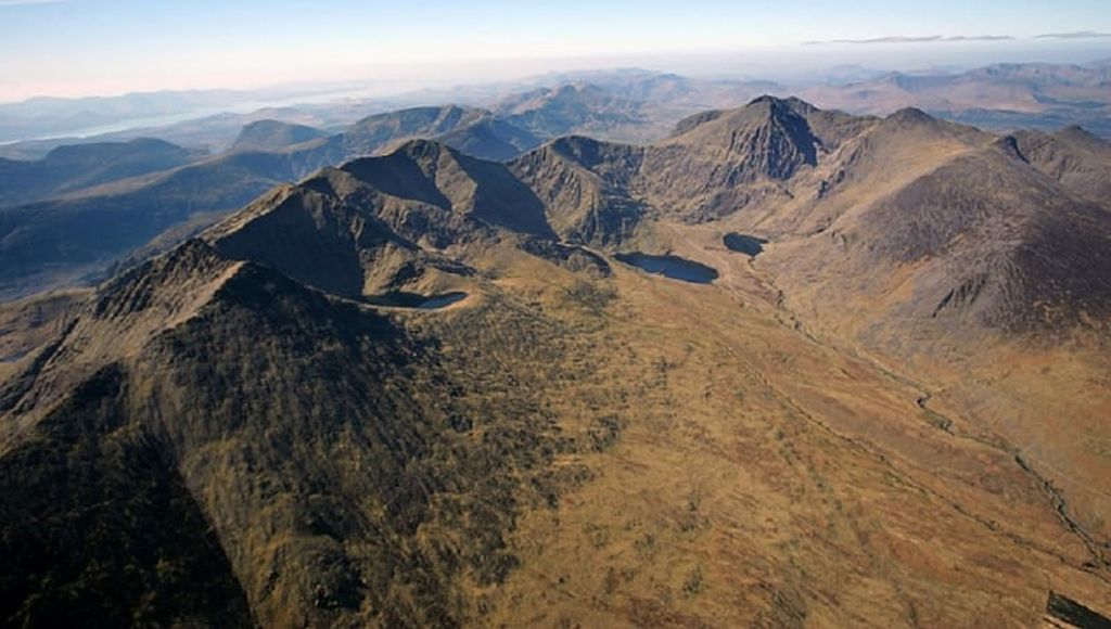 Aerial view of the Macgillycuddy Reeks - the Largest and Highest Mountain Range in Ireland