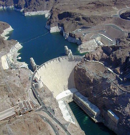 Aerial view of the Hoover Dam on Colorado River