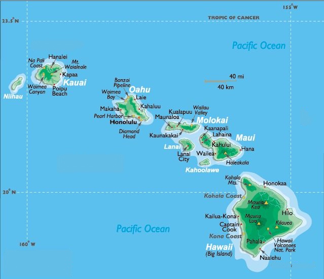 Map of the US Pacific Islands of Hawaii