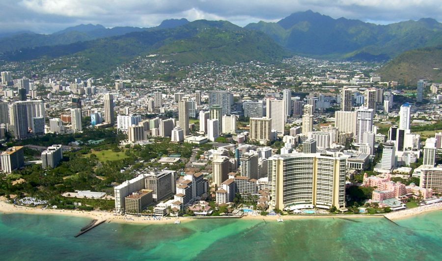 Aerial view of the coast at Waikiki