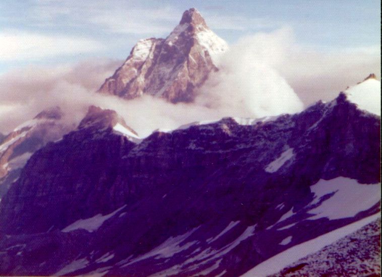 The Matterhorn, Il Cervino ( 4478 metres ) from Theodul Hut on the Italian-Swiss Border