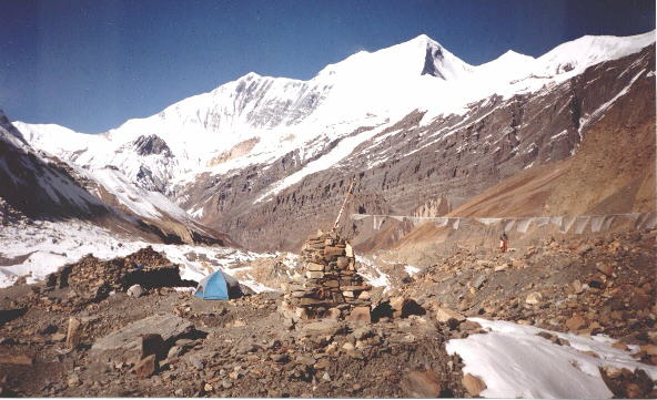 View from Dhaulagiri Base Camp down Chonbarden Glacier