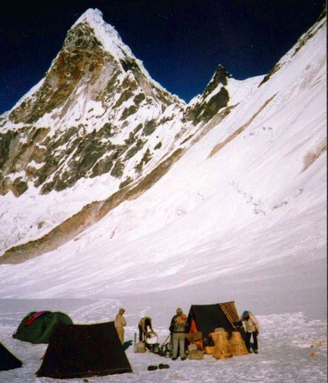 Mt. Ama Dablam from camp beneath Mingbo La after crossing from the Hongu Valley, Nepal Himalaya