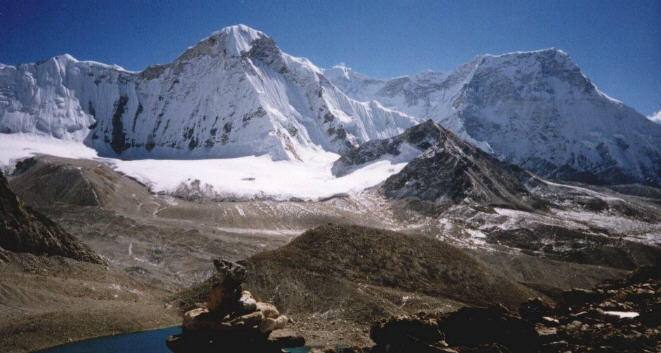 Mts. Chonku Chuli and Chamlang from Rock Peak above Hongu Panch Pokhari in the Nepal Himalaya