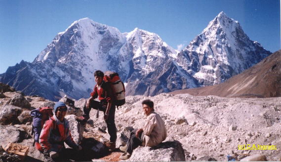 Mts. Taboche and Cholatse from the Khumbu Glacier