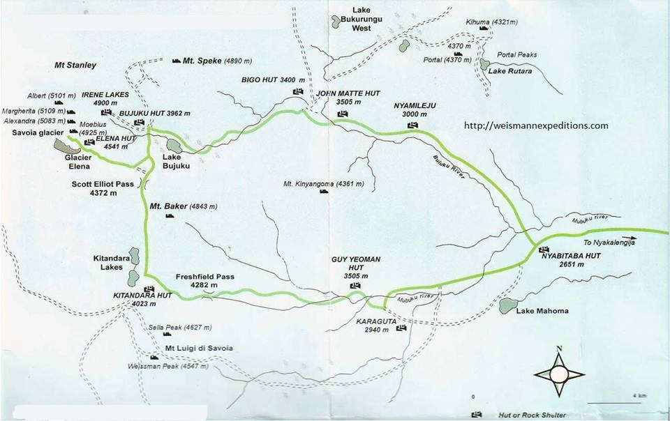 Route Map for Rwenzori Range
