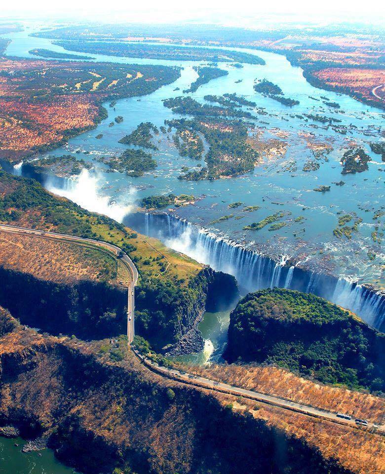 Aerial View of Victoria Falls and Zambezi Bridge