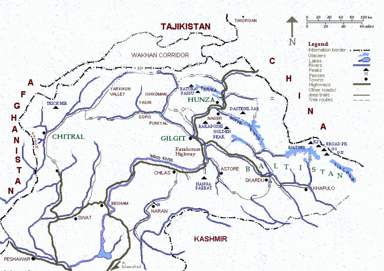 Map of Pakistan Karakorum and Hindukush Regions