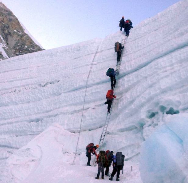 Climbing Ice Wall on Khumbu Glacier