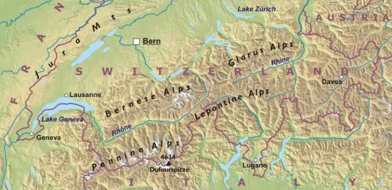 map of the swiss alps Maps Of Switzerland The Alps And The Capital City Berne map of the swiss alps