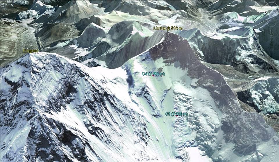 Everest and high camps on ascent route for Lhotse ( 8516m )