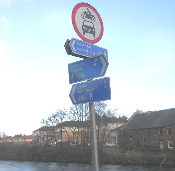 Signpost on the Walkway alongside the River Leven at Alexandria