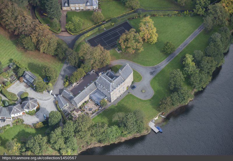 Aerial view of Bardowie Castle at Bardowie Loch