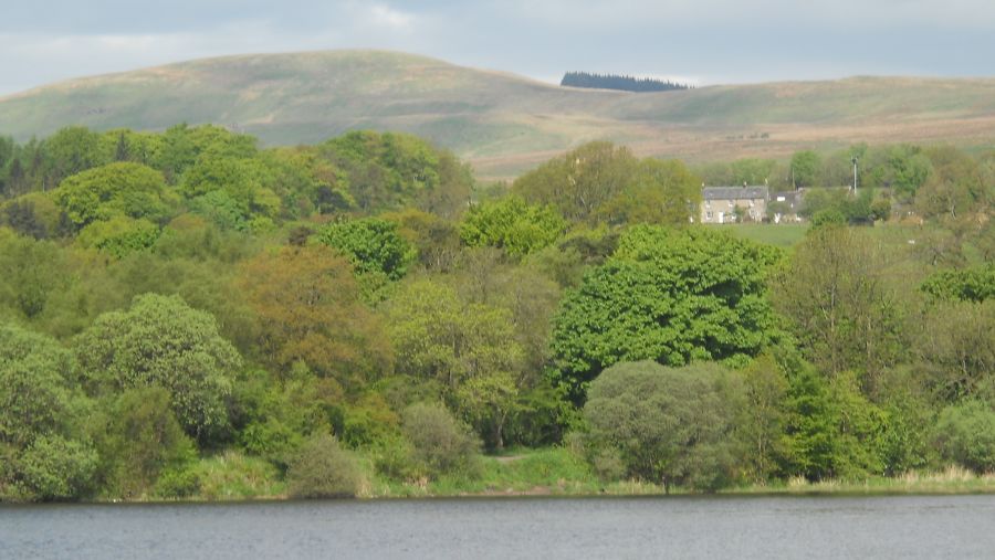 Kilsyth Hills and Colzium Mansion House above Banton Loch at Kilsyth