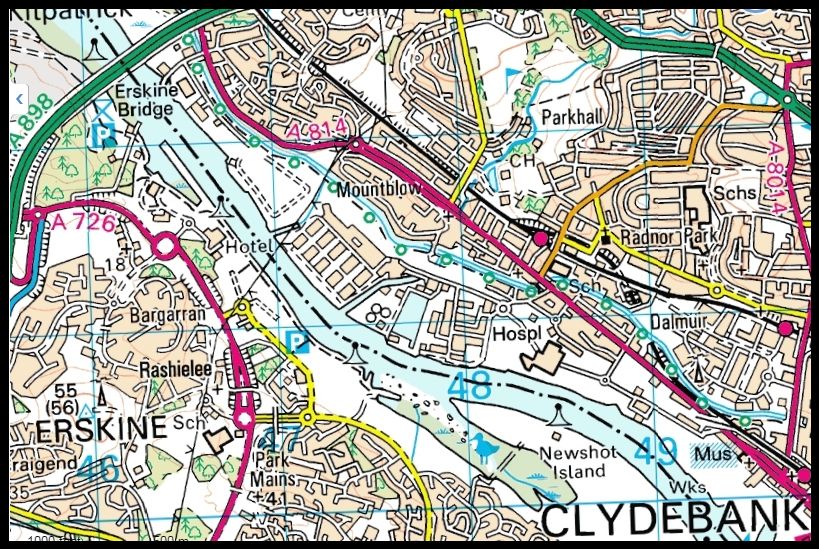 Map of south side of the River Clyde from Erskine Bridge to Inchinnan