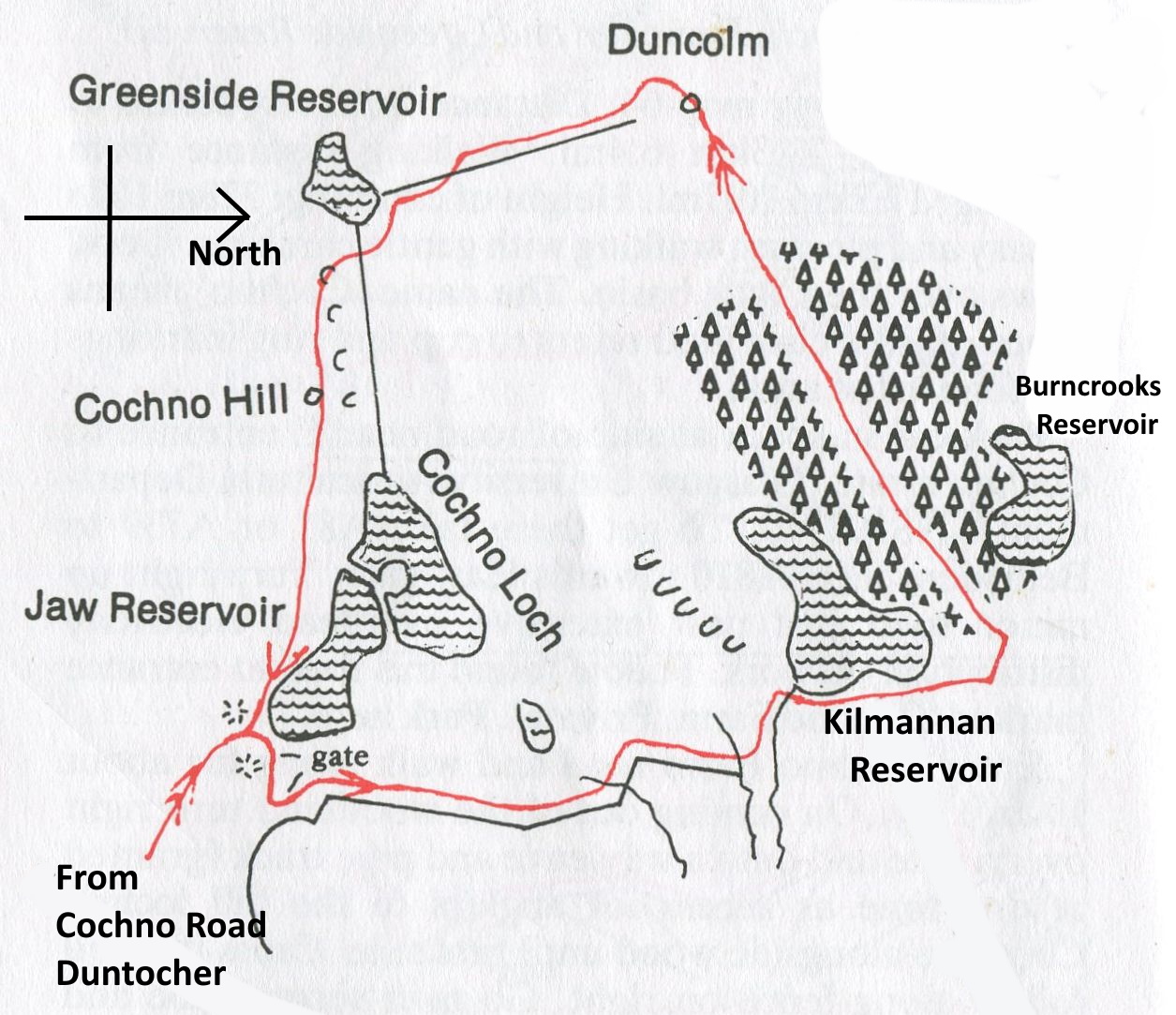 Route Map for  Kilmannan Reservoir, Duncolm and Cochno Hill