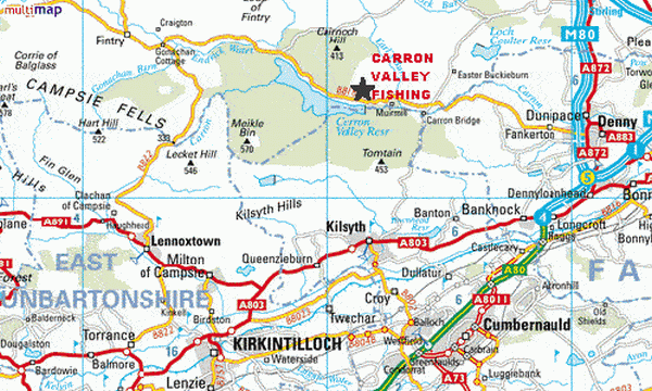 Location Map for Carron Valley Reservoir and Tomtain