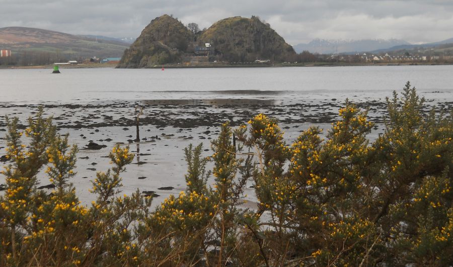 Dumbarton Rock from the Southern Bank of the River Clyde near Langbank