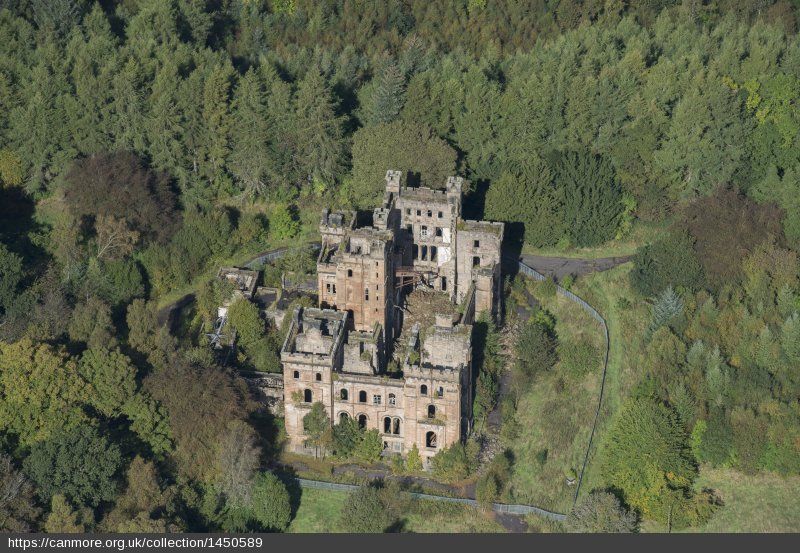 Aerial view of Lennox Castle above Lennoxtown