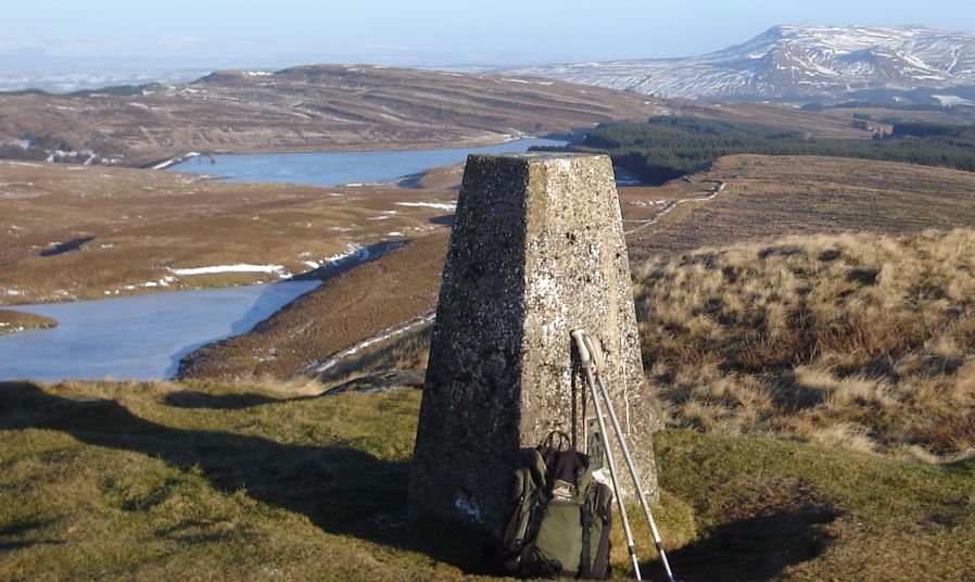 Lily Loch, Burncrooks Reservoir and Campsie Fells from Trig Point on Duncolm