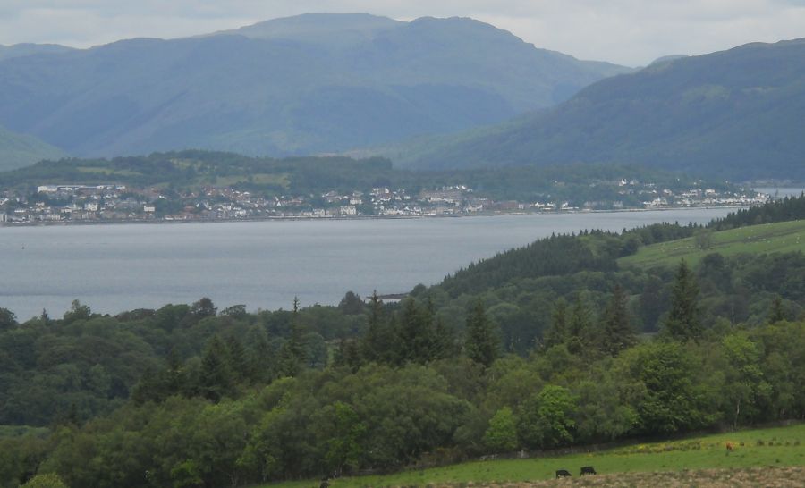 Dunoon and the Cowal Hills from Leapmore Forest